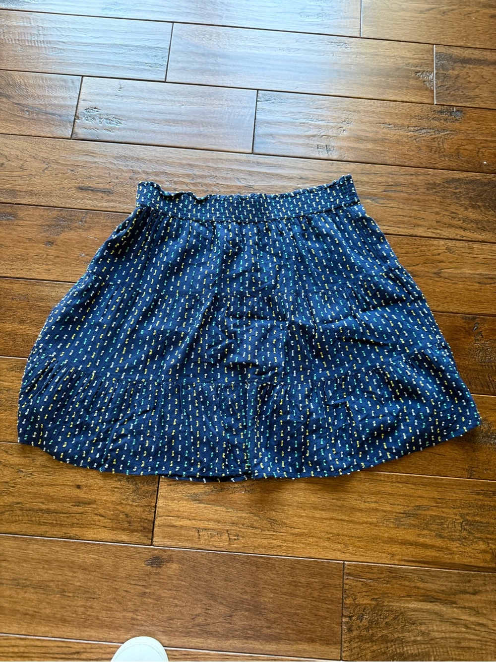 LOFT Navy Smocked Waist Mini Skirt with Tiny Dot Print - Picture 2 of 5
